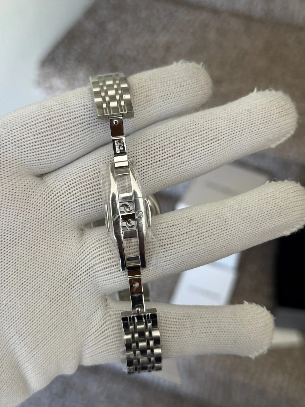 Emporio Armani women’s Silver Bracelet Watch with Sparkling Navy Dial